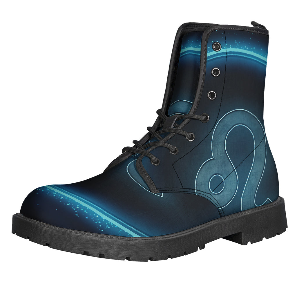 Blue Leo Zodiac Sign Print Leather Boots for the Bohemian Soul - 1