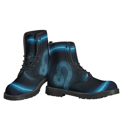 Blue Leo Zodiac Sign Print Leather Boots for the Bohemian Soul - 3