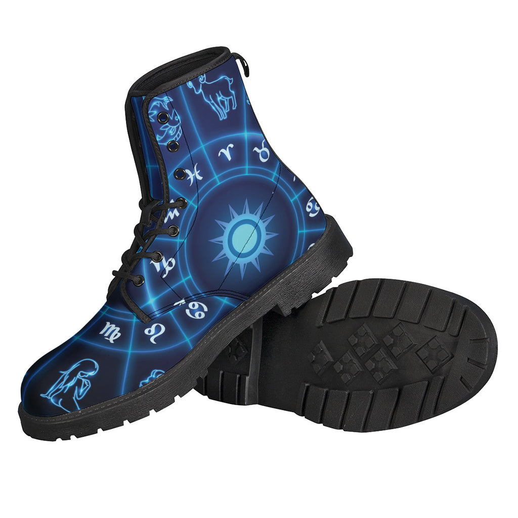 Blue Light Zodiac Circle Print Leather Boots: Embrace Your Inner Hippie Style - 2