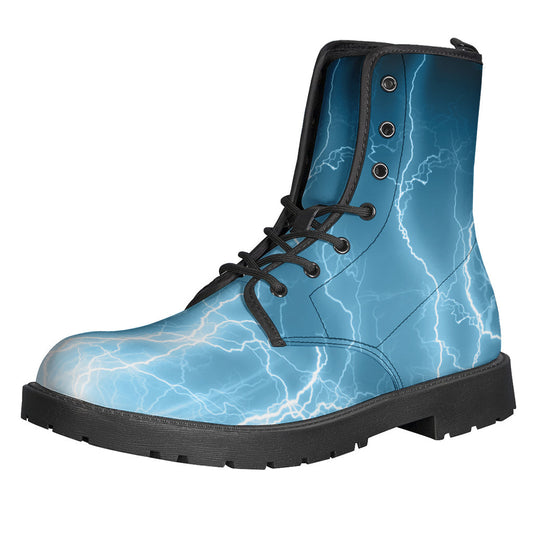 Blue Lightning Print Leather Lightweight Boots for Groovy Hippies - 1