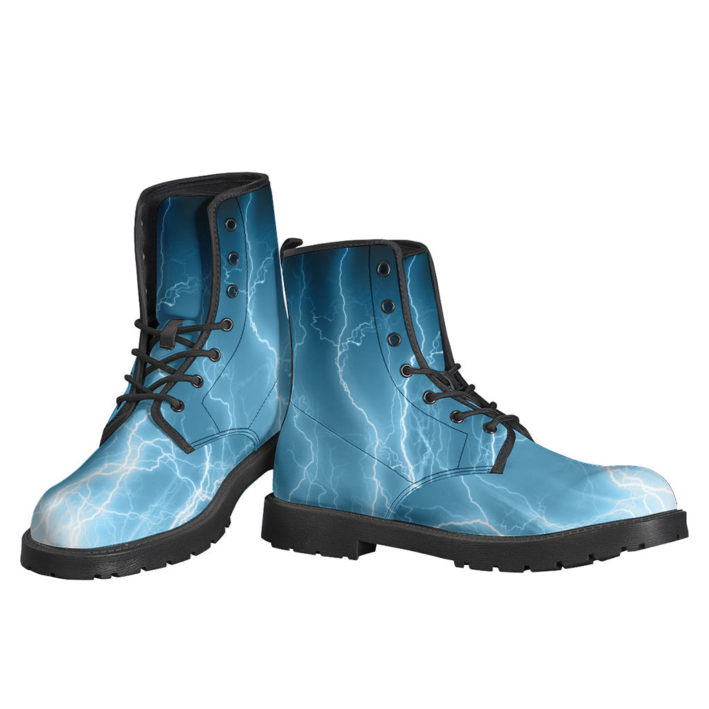 Blue Lightning Print Leather Lightweight Boots for Groovy Hippies - 3