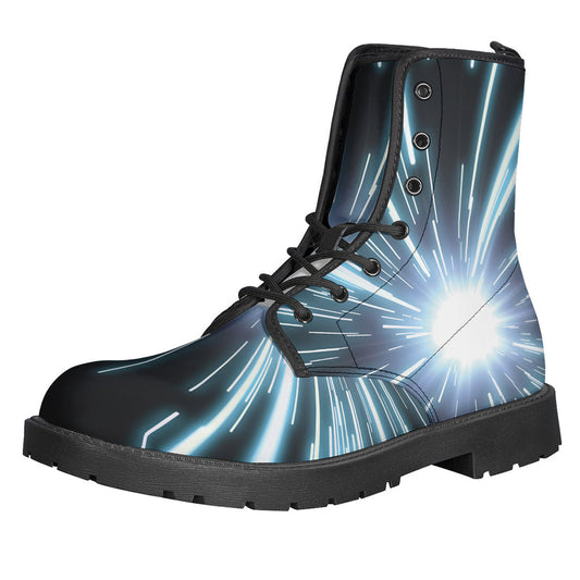 Blue Lightspeed Print Leather Boots for Free-Spirited Hippies - 1