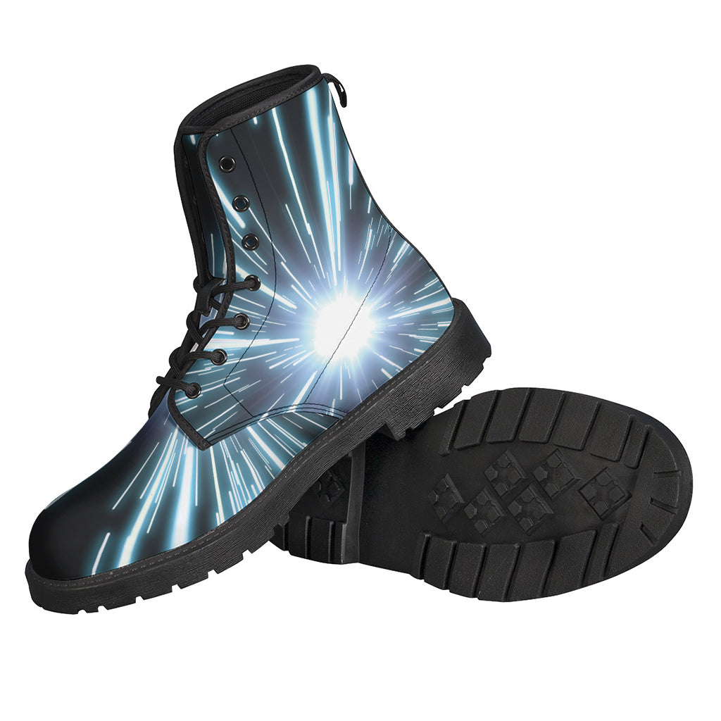 Blue Lightspeed Print Leather Boots for Free-Spirited Hippies - 2