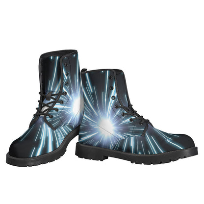 Blue Lightspeed Print Leather Boots for Free-Spirited Hippies - 3