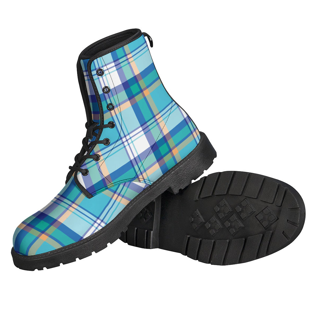 Blue Madras Pattern Leather Boots: Lightweight and Stylish Hippie Footwear - 2