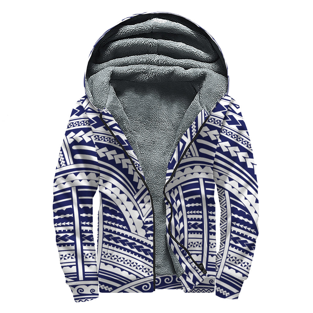 Blue Maori Polynesian Tattoo Print Sherpa Lined Zip Up Hoodie - Embrace Your Inner Hippie Style - 1