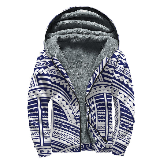 Blue Maori Polynesian Tattoo Print Sherpa Lined Zip Up Hoodie - Embrace Your Inner Hippie Style - 1