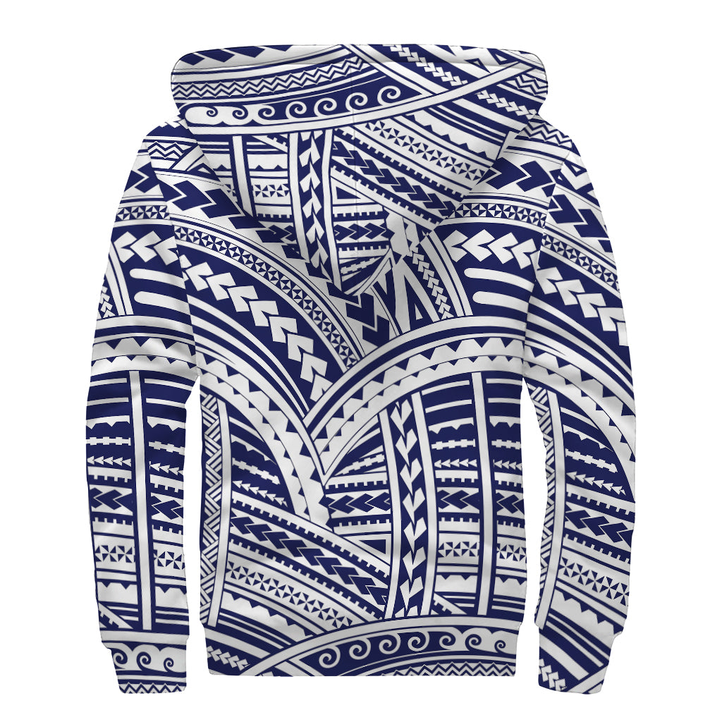 Blue Maori Polynesian Tattoo Print Sherpa Lined Zip Up Hoodie - Embrace Your Inner Hippie Style - 2