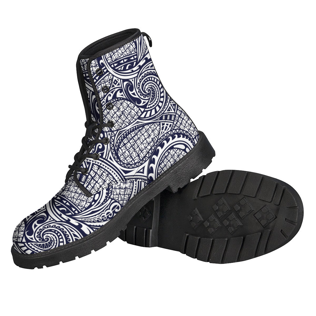 Boho Bliss: Blue Maori Polynesian Tribal Print Leather Lightweight Boots for Hippies - 2