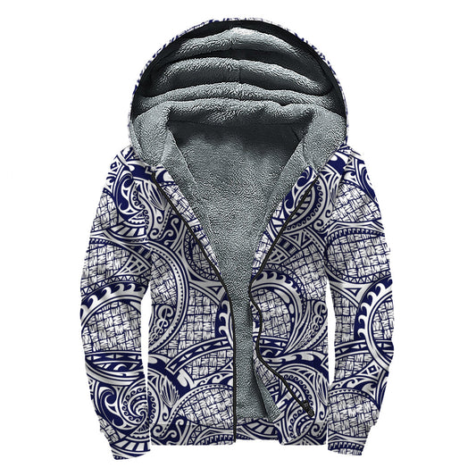 Bohemian Bliss: Maori Polynesian Tribal Print Sherpa Lined Zip Up Hoodie - 1