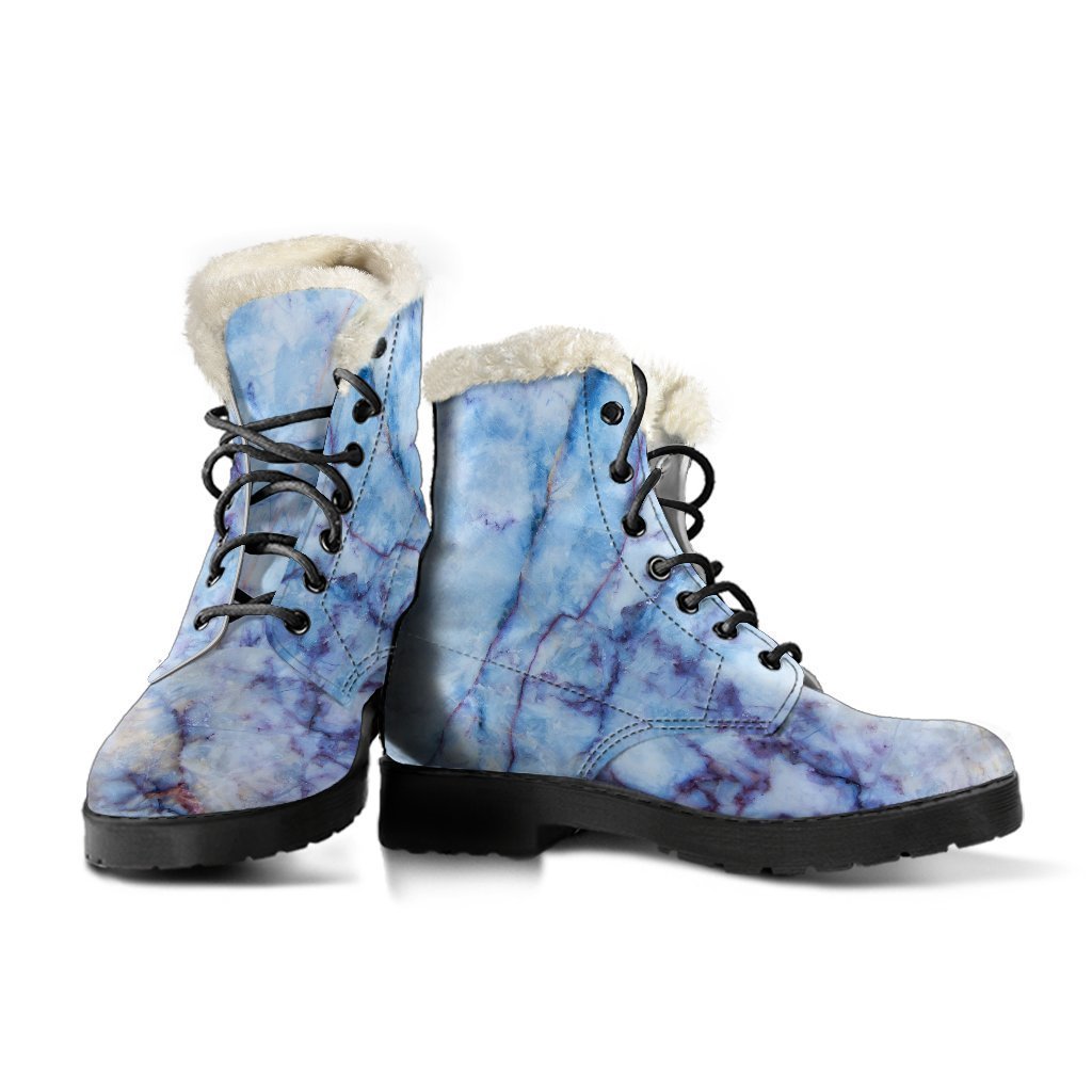 Groovy Blue Marble Print Faux Fur Leather Boots for Fashionable Hippies - 3