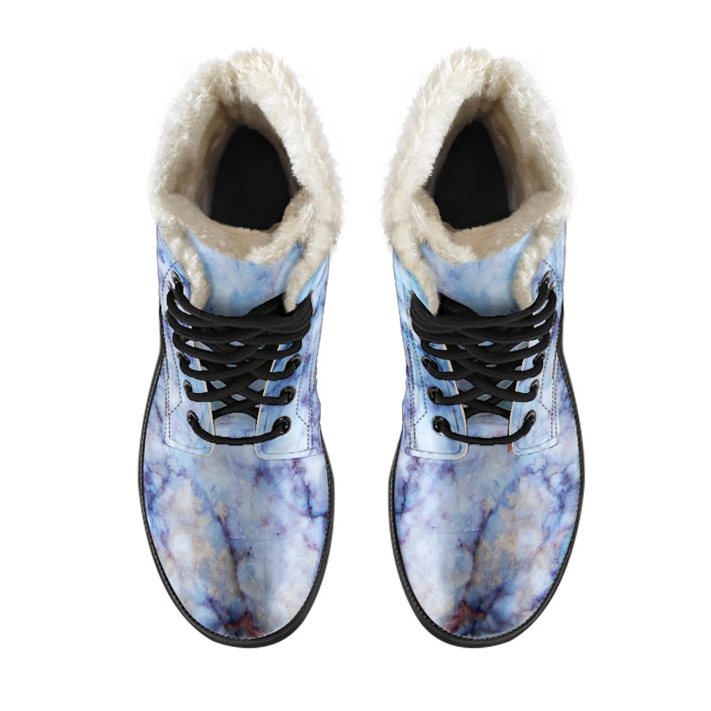 Groovy Blue Marble Print Faux Fur Leather Boots for Fashionable Hippies - 4