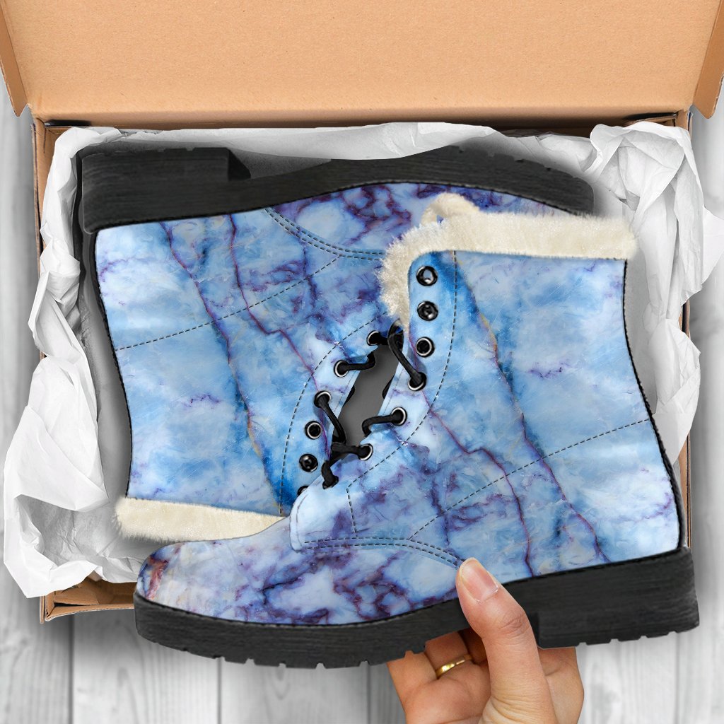 Groovy Blue Marble Print Faux Fur Leather Boots for Fashionable Hippies - 5