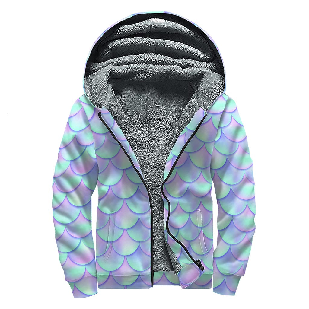 Blue Mermaid Scales Sherpa-Lined Zip Up Hoodie - Embrace Your Inner Hippie Vibes - 1