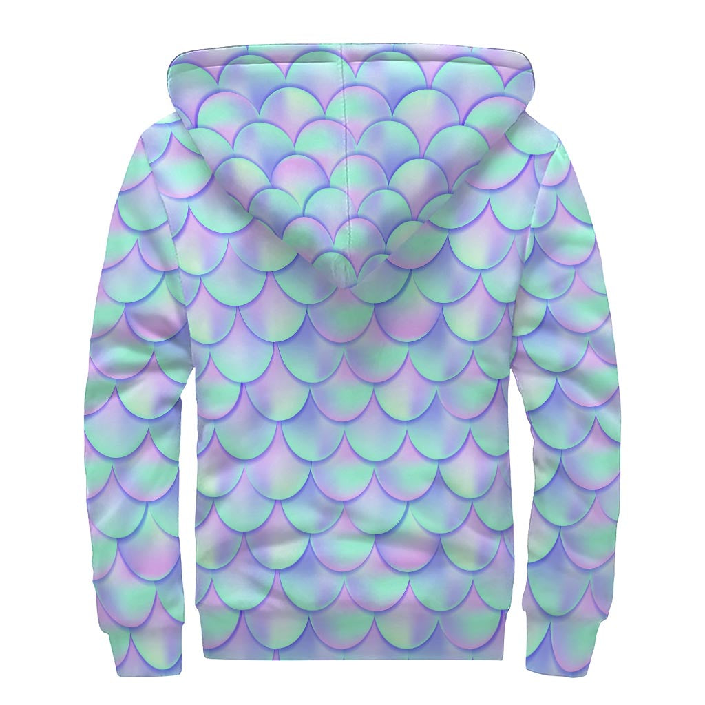 Blue Mermaid Scales Sherpa-Lined Zip Up Hoodie - Embrace Your Inner Hippie Vibes - 2