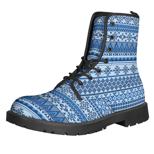 Blue Native American Aztec Pattern Leather Boots for Boho/Hippie Style - 1