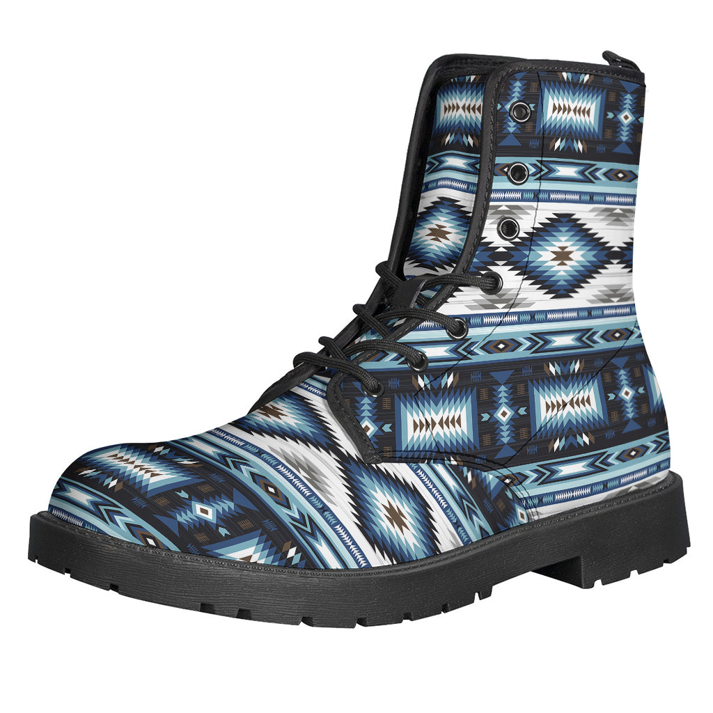 Groovy Blue Native Navajo Print Leather Boots for the Free-Spirited Hippie - 1