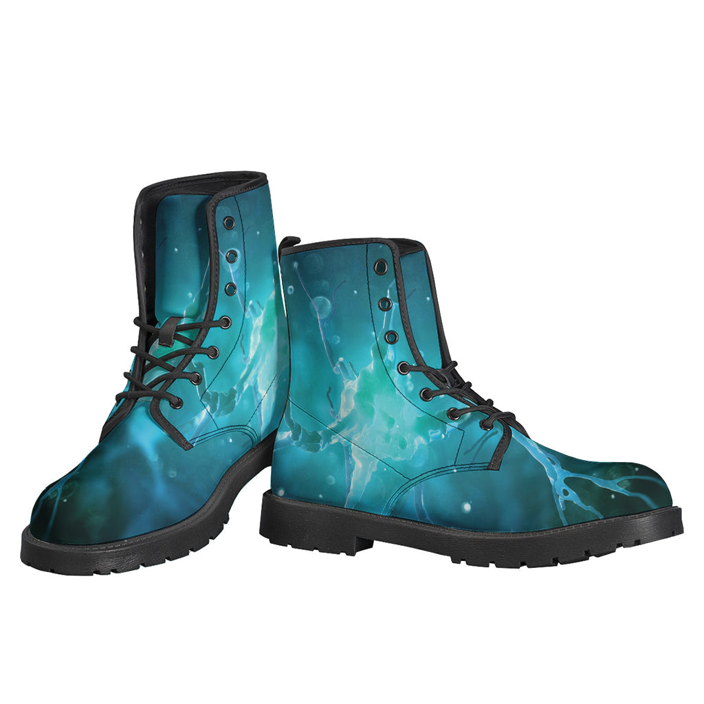 Blue Neurons in the Brain: Stylish Lightweight Leather Boots for Boho Hippies - 3