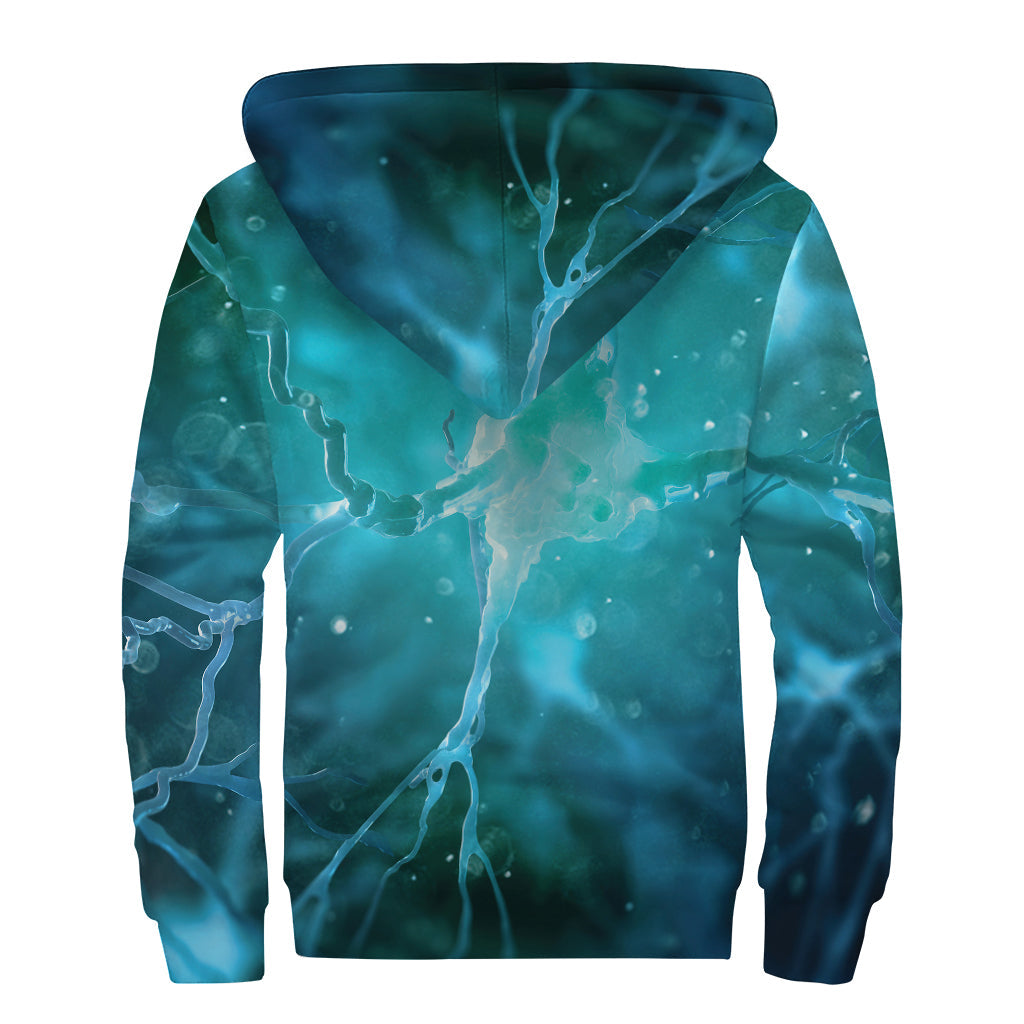 Blue Neurons in the Brain Hippie Style Sherpa Lined Zip Up Hoodie - 2