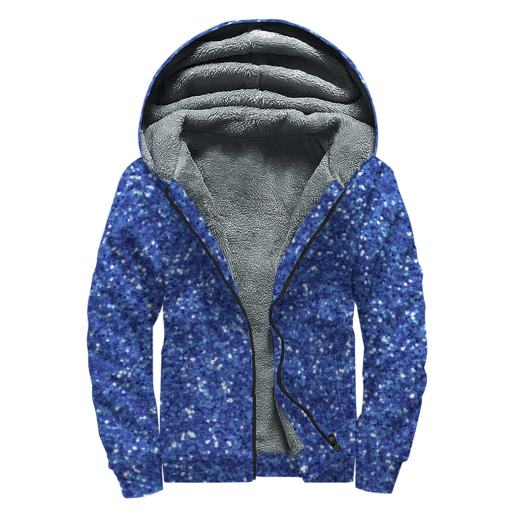 Groovy Blue Glitter Print Sherpa Lined Zip Up Hoodie - 1