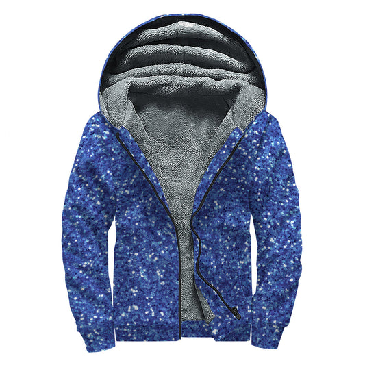 Groovy Blue Glitter Print Sherpa Lined Zip Up Hoodie - 1