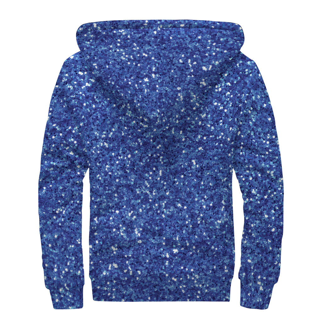 Groovy Blue Glitter Print Sherpa Lined Zip Up Hoodie - 2