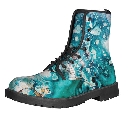 Blue Ocean Acid Melt Print Leather Boots: Groovy Style for Modern Hippies - 1