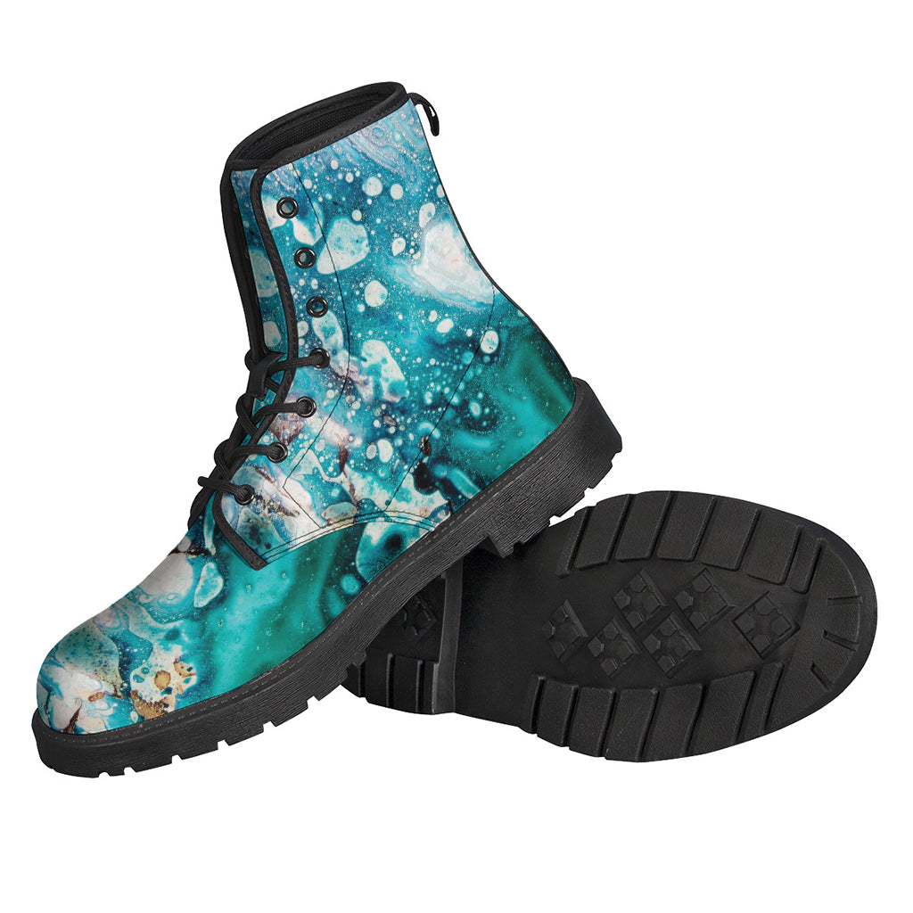 Blue Ocean Acid Melt Print Leather Boots: Groovy Style for Modern Hippies - 2