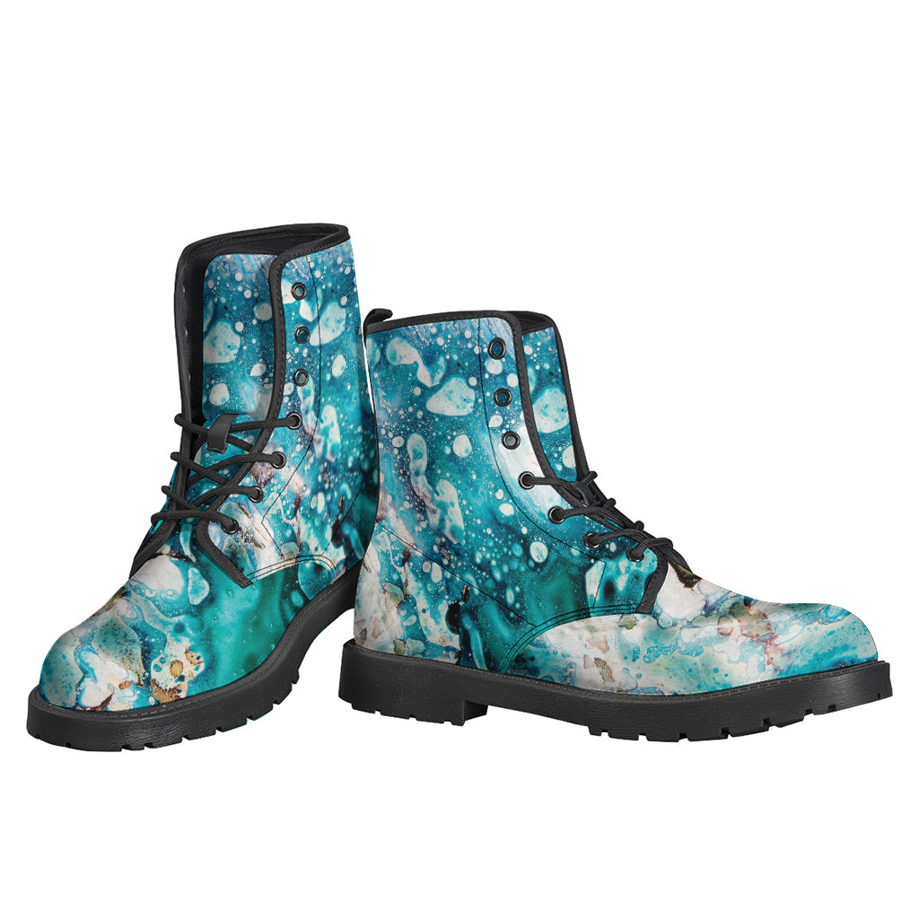 Blue Ocean Acid Melt Print Leather Boots: Groovy Style for Modern Hippies - 3