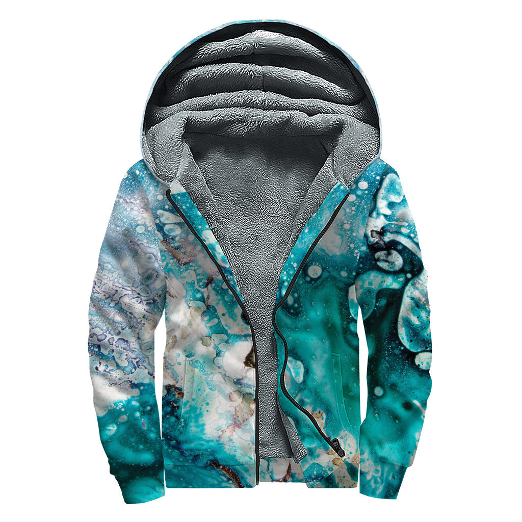 Blue Ocean Acid Melt Sherpa Lined Zip Up Hoodie for the Free Spirited Hippie - 1