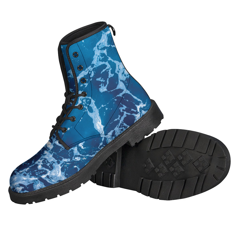 Blue Ocean Print Leather Hippie Boots: Walk the Path in Style - 2