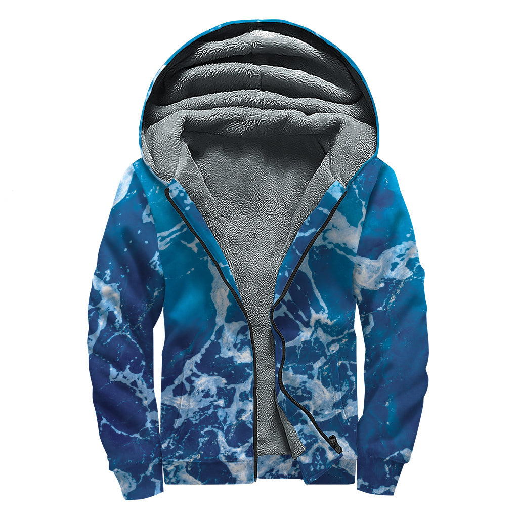 Blue Ocean Print Sherpa Lined Zip Up Hoodie: Embrace Your Inner Hippie Style with Comfort and Warmth! - 1