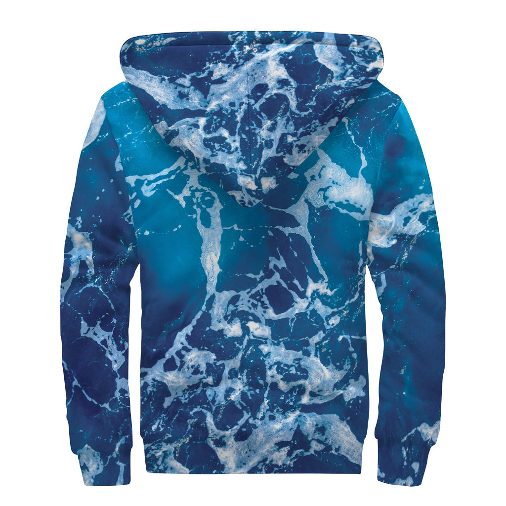 Blue Ocean Print Sherpa Lined Zip Up Hoodie: Embrace Your Inner Hippie Style with Comfort and Warmth! - 2