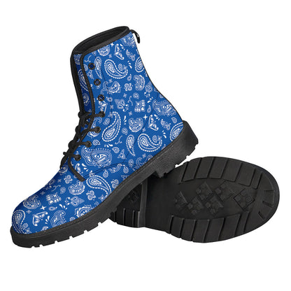 Blue Paisley Bandana Pattern Leather Lightweight Boots for Boho Hippies - 2