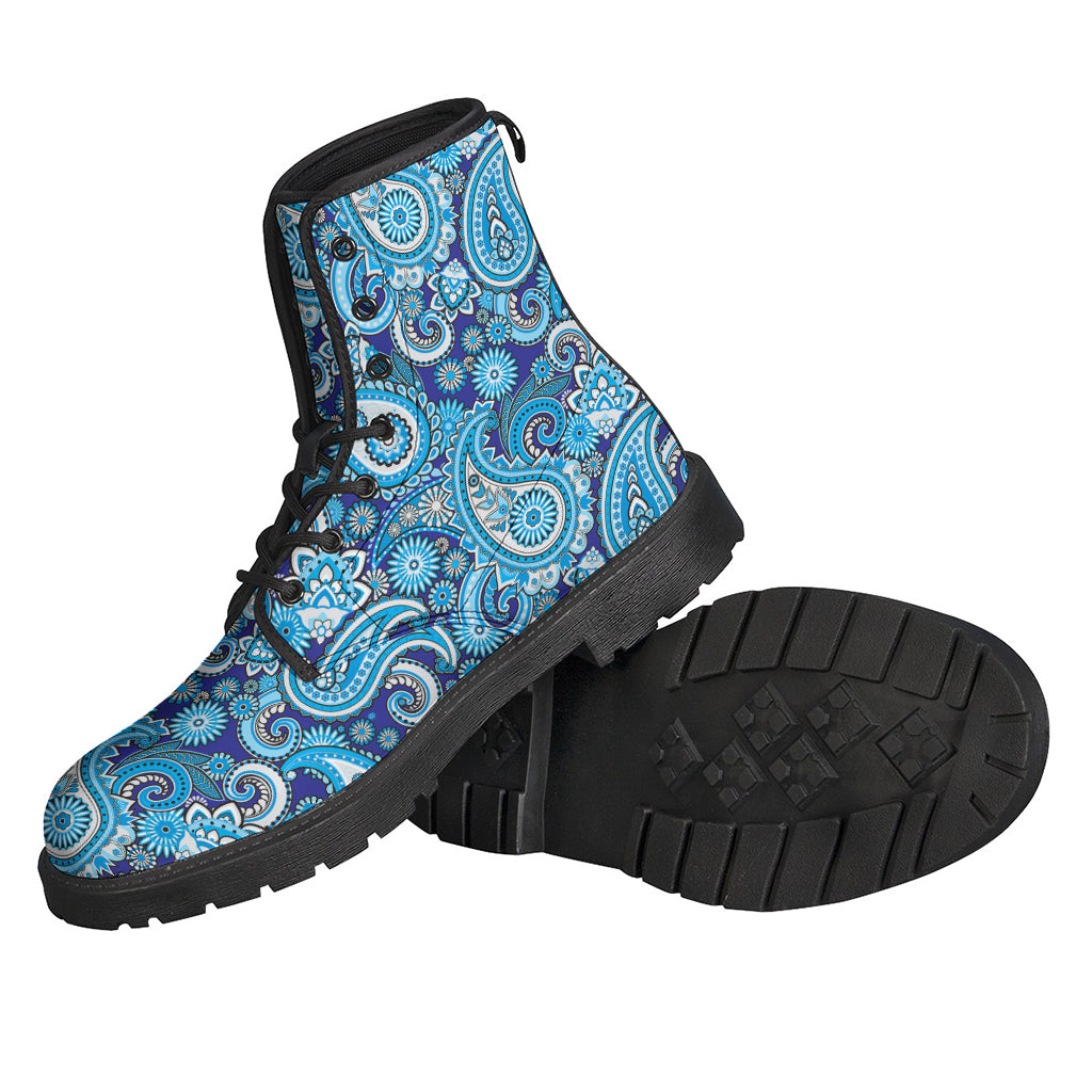 Blue Paisley Pattern Leather Boots: A Hippie's Lightweight Style Statement - 2