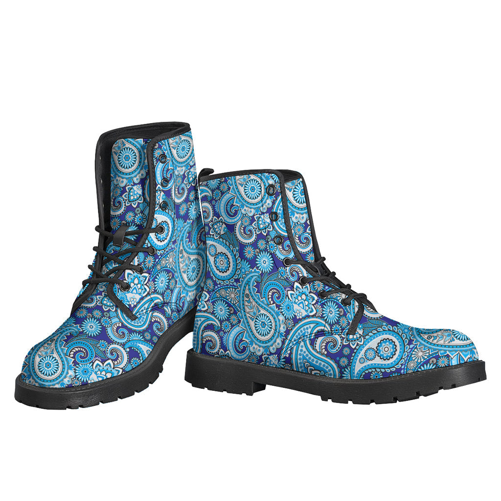 Blue Paisley Pattern Leather Boots: A Hippie's Lightweight Style Statement - 3