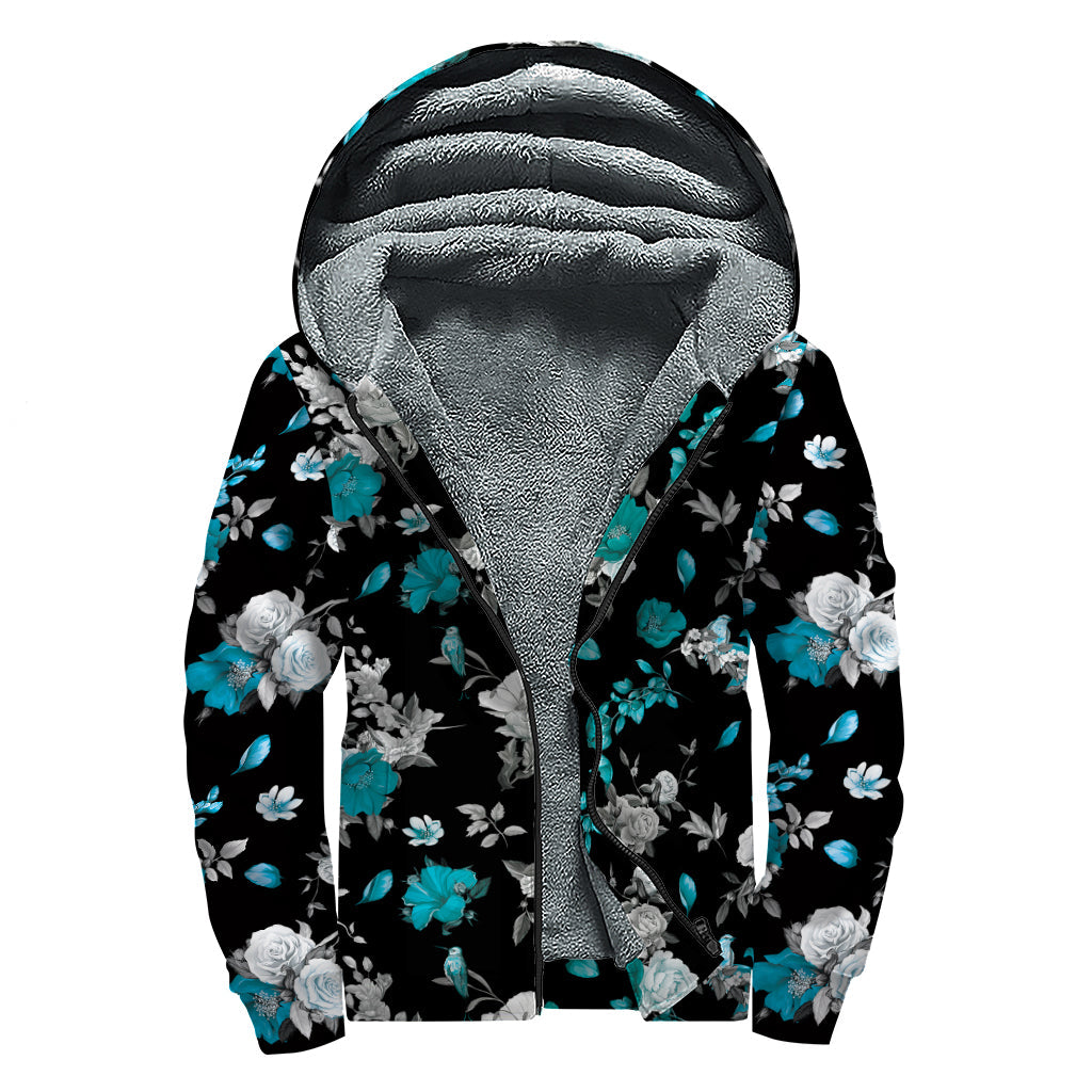 Groovy Floral Print Sherpa Lined Zip Up Hoodie for Hippie Vibes - 1