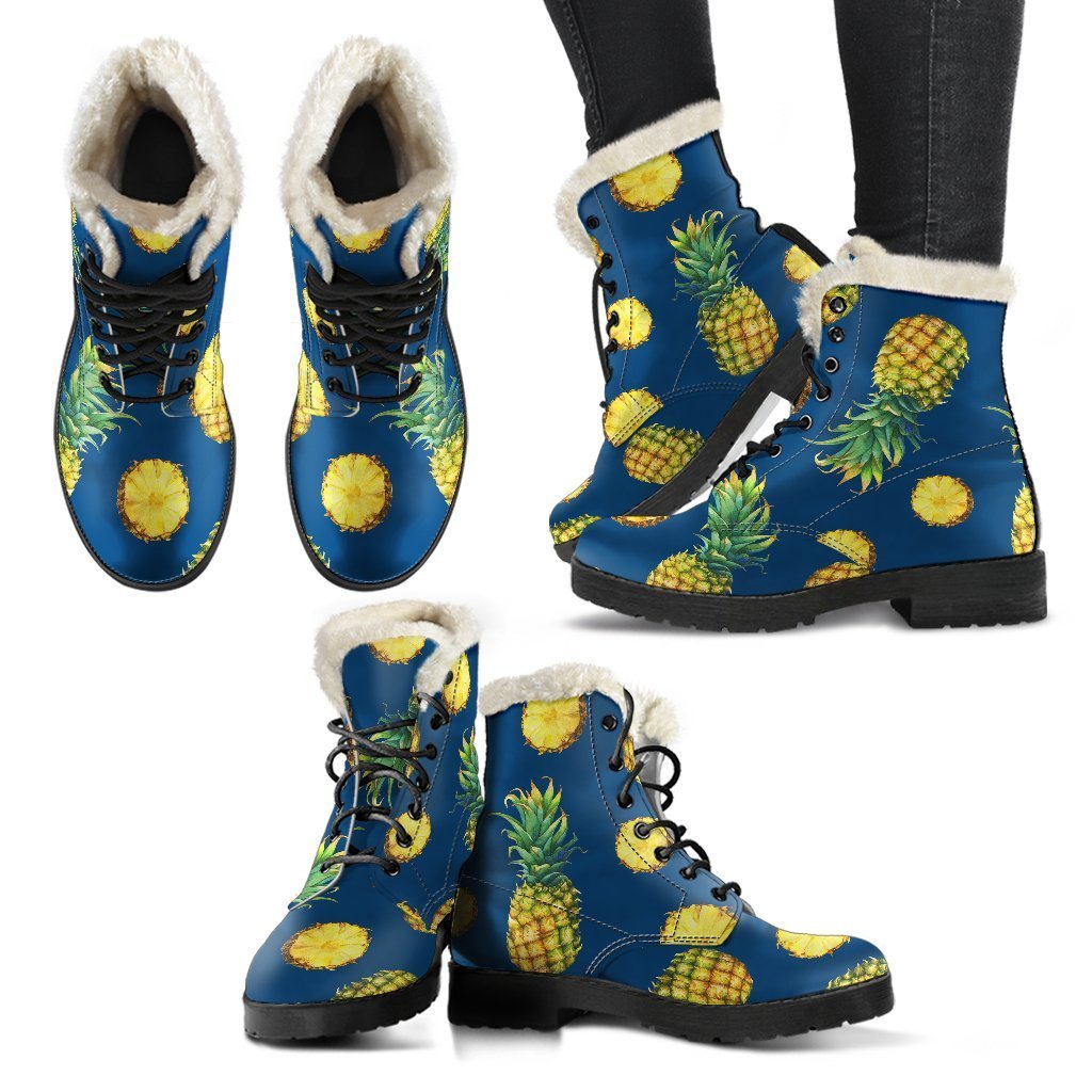 Groovy Pineapple Print Faux Fur Leather Boots: A Hippie's Dream - 2