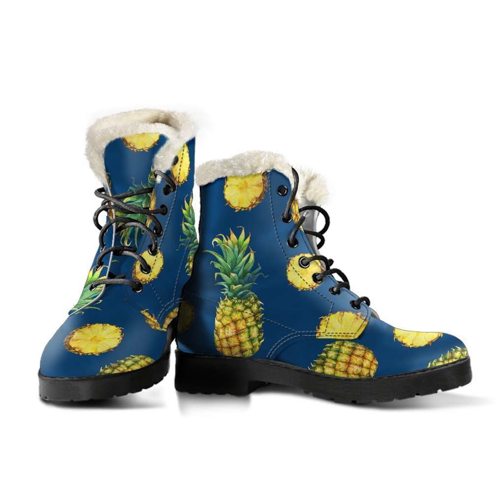 Groovy Pineapple Print Faux Fur Leather Boots: A Hippie's Dream - 3