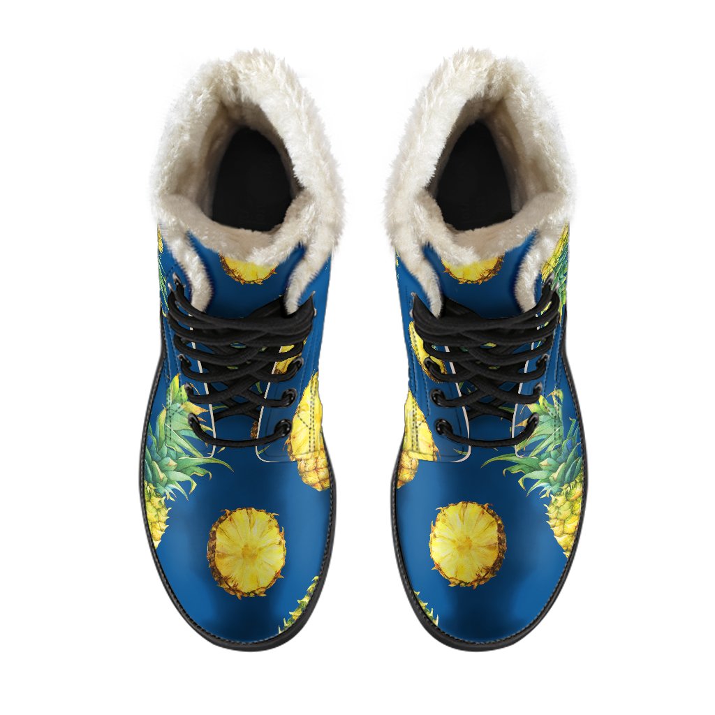 Groovy Pineapple Print Faux Fur Leather Boots: A Hippie's Dream - 4