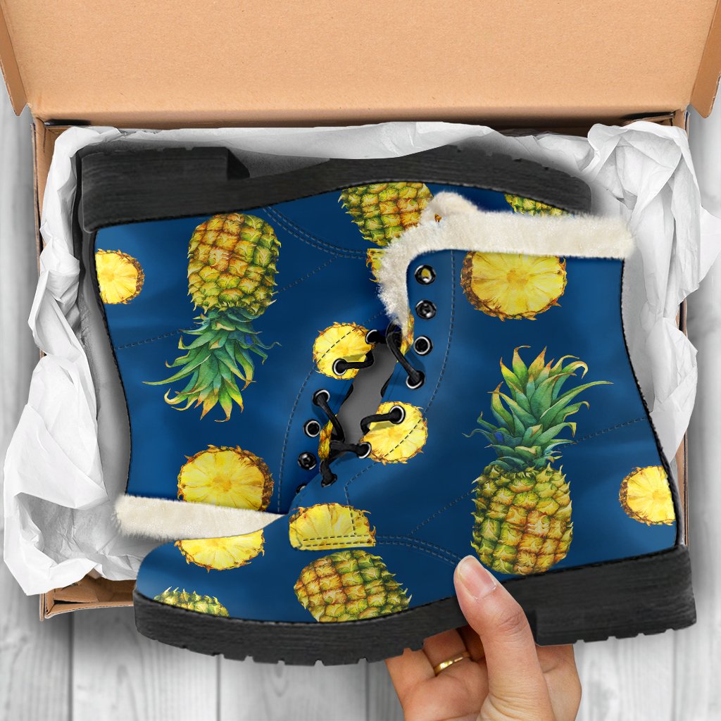 Groovy Pineapple Print Faux Fur Leather Boots: A Hippie's Dream - 5