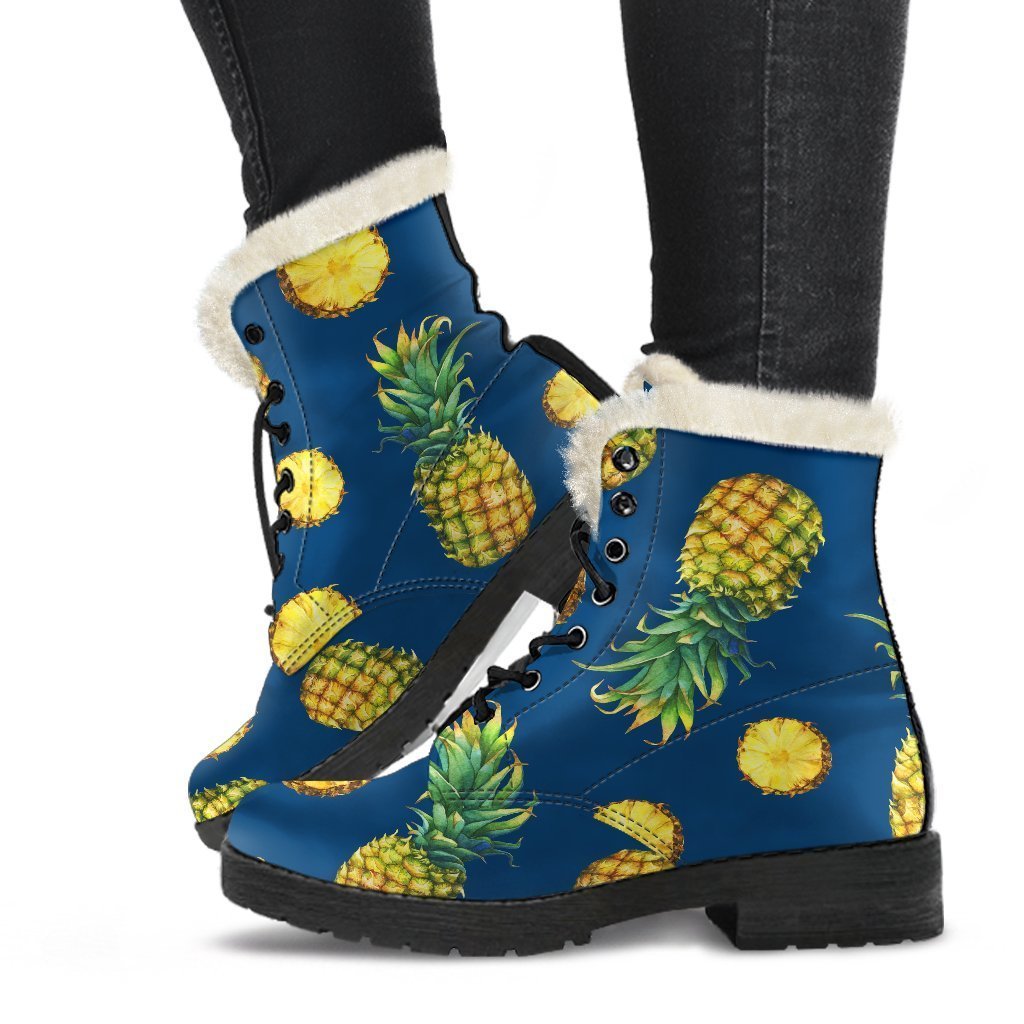 Groovy Pineapple Print Faux Fur Leather Boots: A Hippie's Dream - 1