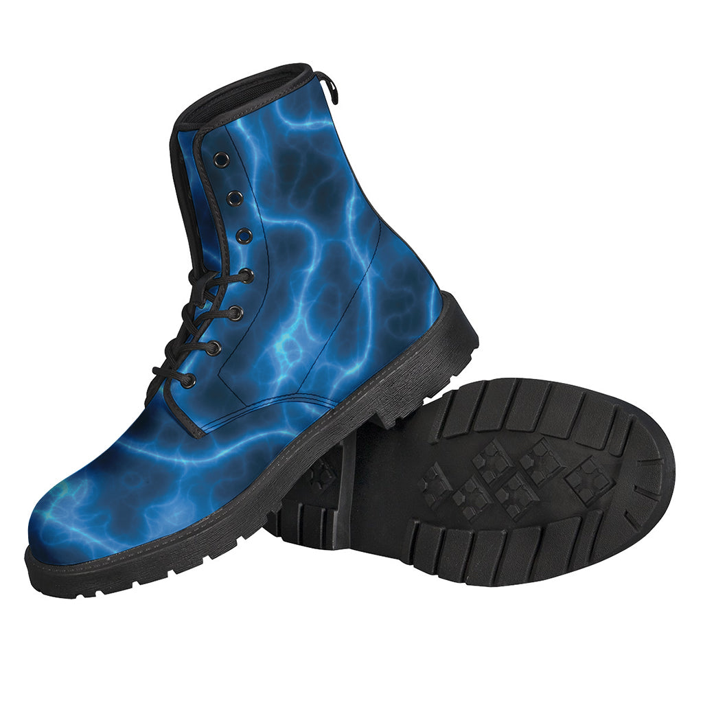 Blue Plasma Print Leather Boots: Groovy Hippie Style for Your Feet - 2