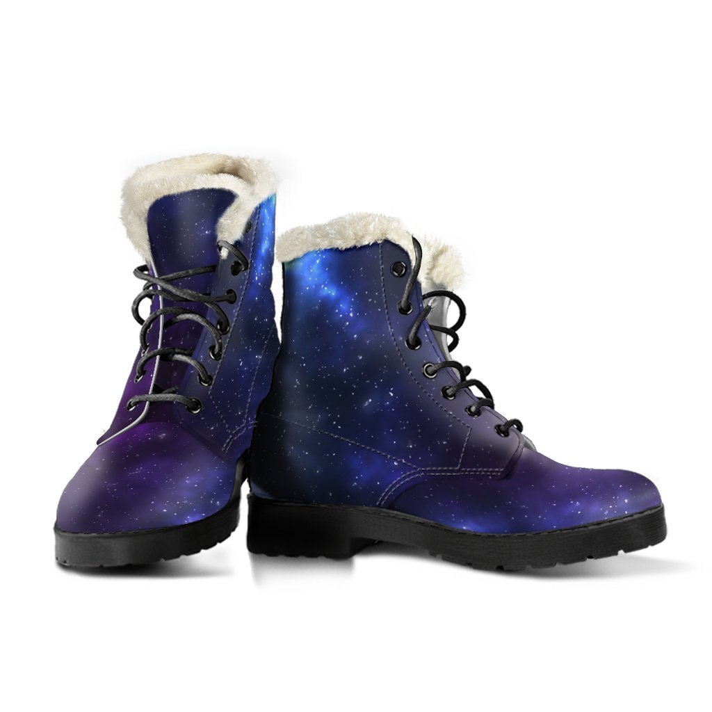 Blue Purple Cosmic Galaxy Space Print Faux Fur Leather Boots for the Stylish Hippie - 3