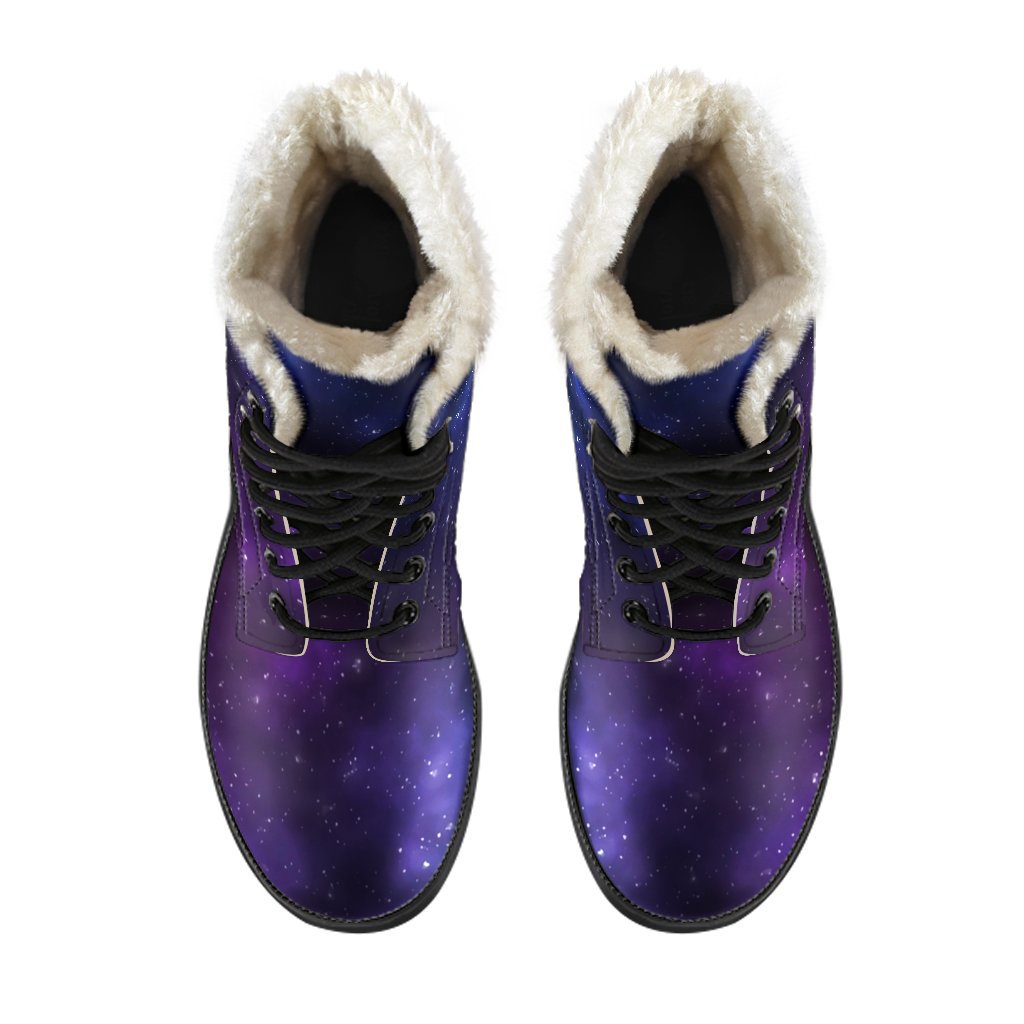 Blue Purple Cosmic Galaxy Space Print Faux Fur Leather Boots for the Stylish Hippie - 4