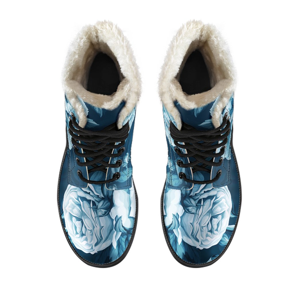 Blue Rose Floral Faux Fur Leather Boots: Step Out in Hippie Style! - 4