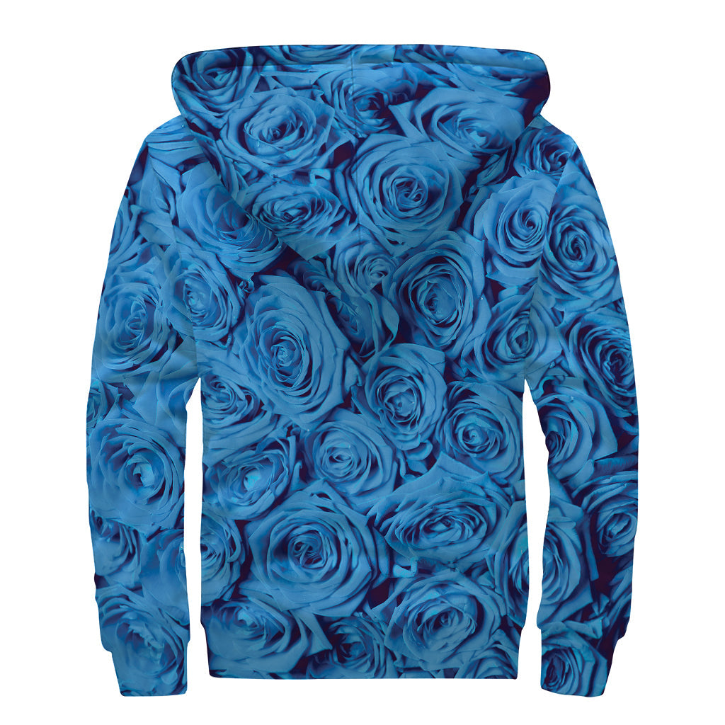 Blue Rose Print Sherpa Lined Zip Up Hoodie: Embrace Your Inner Hippie Style - 2