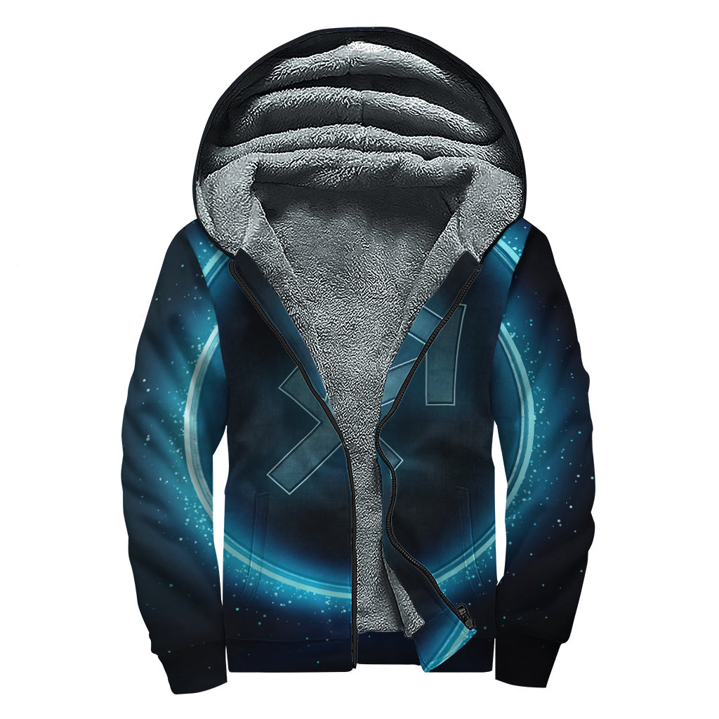 Blue Sagittarius Zodiac Sign Print Sherpa Lined Zip Up Hoodie - 1