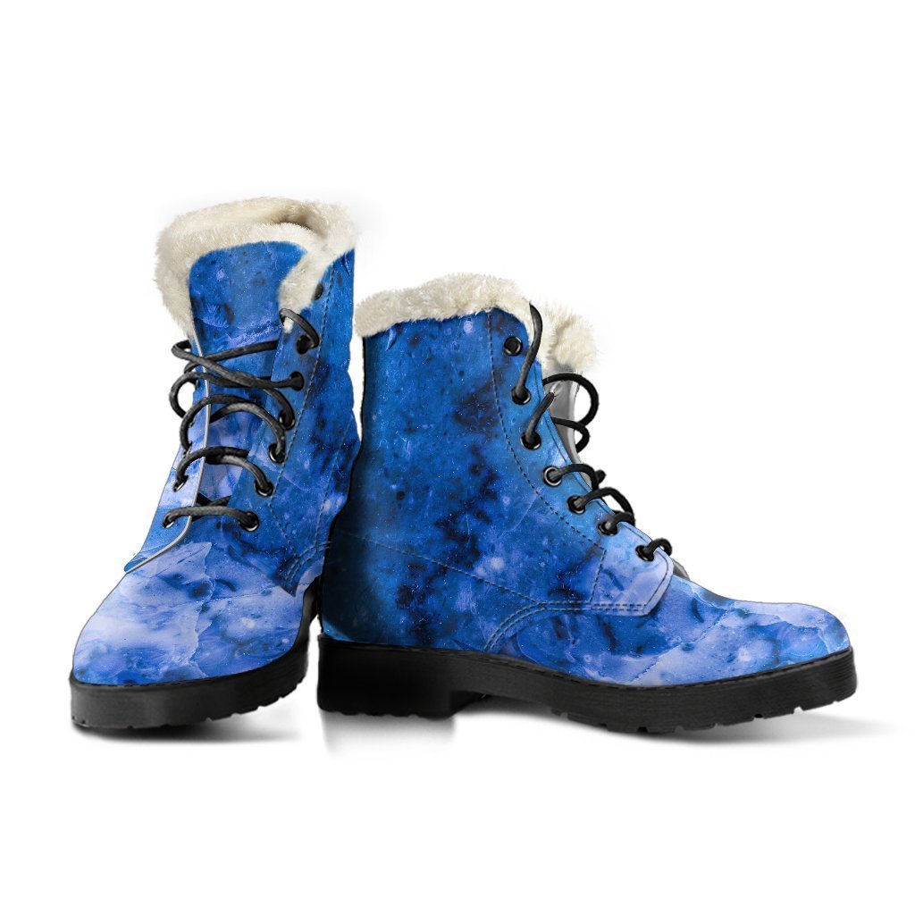 Blue Sapphire Marble Dream Faux Fur Leather Hippie Boots - 3