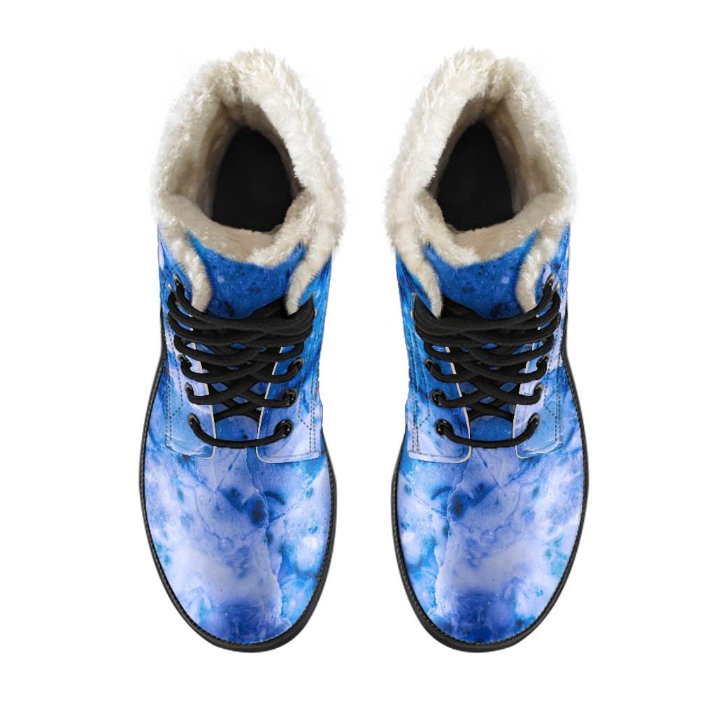 Blue Sapphire Marble Dream Faux Fur Leather Hippie Boots - 4